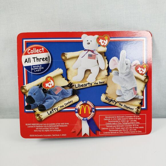 TY Beanie Babies Lefty The Donkey American Trio Sealed New on Card - Picture 6 of 9